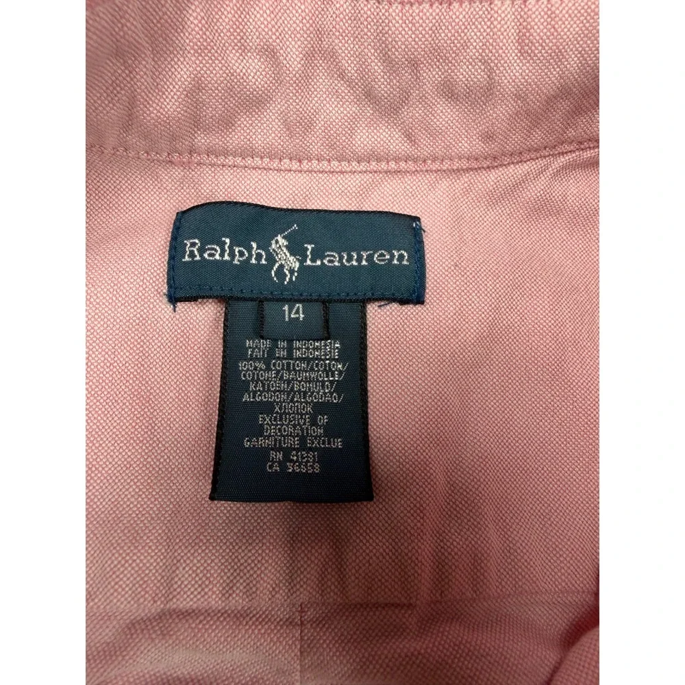Ralph Lauren Boys Pink Oxford Button Down Shirt Long Sleeve Size 14 Pony Logo